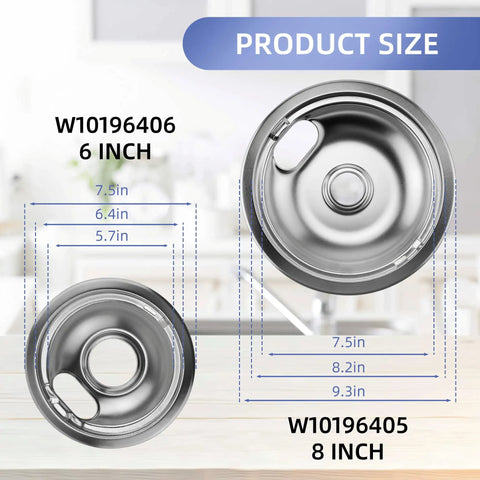 Chrome Stove Burner Drip Pan Set For Electric Ranges Includes Two 6 Inch And Two 8 Inch Drip Bowls Heavy Duty Chrome Plated Steel