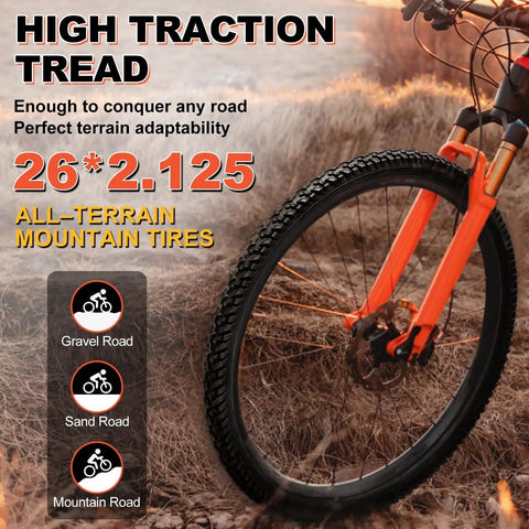 Two Pack 26x2.125 Mountain Bike Tires Folding Replacement Set With Schrader Valve Tubes for rugged off-road rides