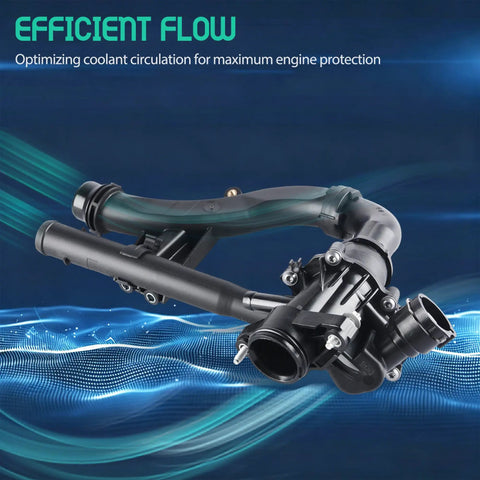 Premium Cooling System Water Pump Thermostat For Mercedes Benz C200 C300 E300 Glc250 Glc300 with hoses showcasing coolant flow design.