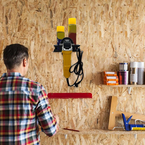 Iron Build Spray Bottle Rack Wall Mount Organizer for garage with detailing bottles mounted on plywood wall