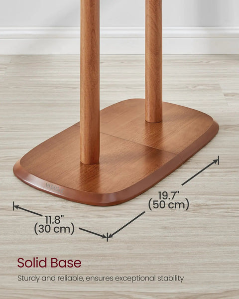 Solid base of Freestanding Coat Rack With Eight Hooks And Storage Shelf in Caramel Brown, 67.2 Inch Tall, for stability and support