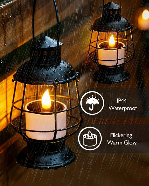 Solar Powered LED Tea Light Candles Pack Of 6 Waterproof Dusk To Dawn Auto On Reusable Outdoor Lights in rain lanterns