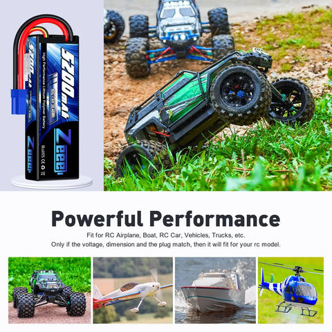 2S LiPo Battery 7.4V 5200mAh 80C Hard Case EC5 Plug with RC Cars and Drones
