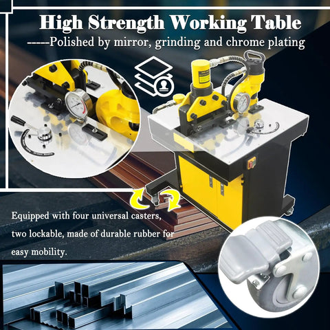 INTBUYING 3 In 1 Electric Hydraulic Busbar Processor Cutter Bender Hole Puncher Tool 20 Ton Force Heavy Duty Industrial Machine for easy mobility with polished working table.
