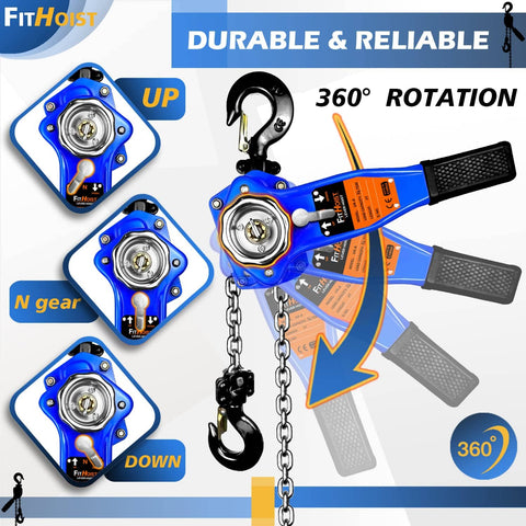Heavy Duty Lever Chain Hoist With 1650 Lbs Capacity 5 Ft Manual Ratchet Chain Puller With Bolt On Swivel Hooks for open air lifting