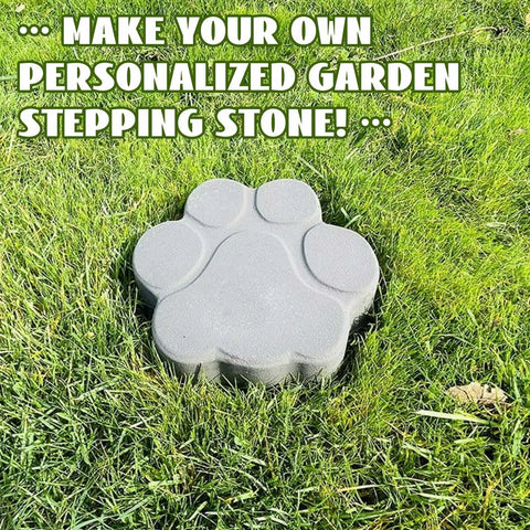 Two Big Paw Print Stepping Stone Molds Set 16 Inch And 13 Inch Concrete Textured Plastic Craft Molds installed in garden