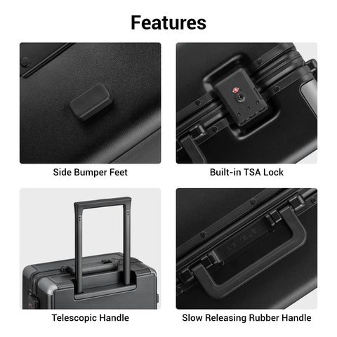 LEVEL8 zipperless carry-on luggage, black 20-inch with built-in TSA lock and telescoping handle