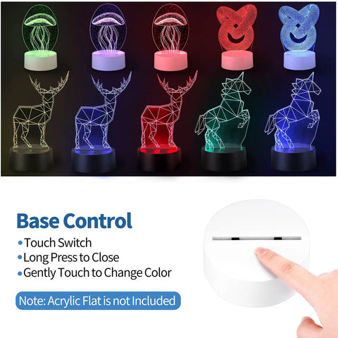 35 Pack 3D LED Light Bases With Remote Control 16 Colors USB Powered Acrylic Night Lamps Stand; various colors displayed