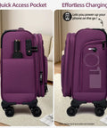 Underseat Carry On Luggage That Fits Under Airline Seats With Spinner Wheels, 16 Inch Softside Roller Bag, TSA Lock, Purple