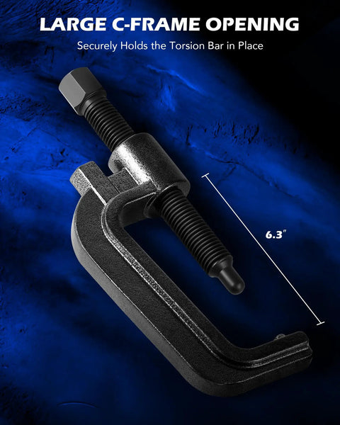 Close-up of Large C-frame of Heavy Duty Torsion Bar Removal Tool With Quick Change Torsion Keys, measuring 6.3 inches.