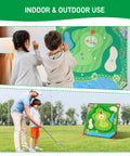 Vertical Golf Chipping Game With Stand Upgrade 54 By 54 Inch Hitting Mat in use by kids and adults indoors and outdoors