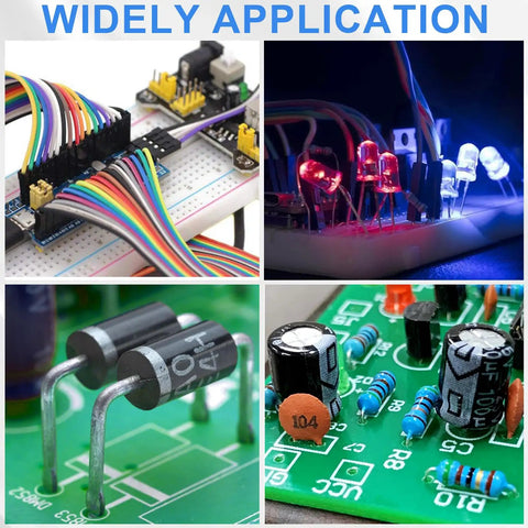 Mega 1628 Piece DIY Electronics Kit With LEDs Diodes Resistors Capacitors Transistors Dupont Wire PCBs And Breadboards For Hands On Prototyping And Learning: breadboard circuits, LEDs and PCB components