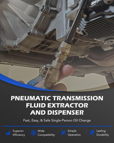 Close-up of a pneumatic fluid extractor in use, showcasing the Oil Extractor Pump And Dispenser Kit for cars and trucks.