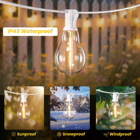 Outdoor String Lights With Remote Control 75 Ft Waterproof Patio Lighting Kit With 75 Globe G40 LED Bulbs in rain and snow
