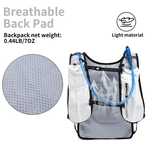 Ultralight Hydration Vest Backpack with 1.5L Water Reservoir showing breathable back pad and mesh panels