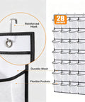 Over The Door Shoe Rack With 28 Spacious Pockets For Max Storage Capacity Breathable Mesh Hanging Shoe Organizer features reinforced hook and durable pockets.