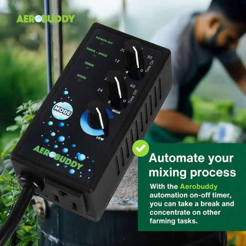 Variable Speed Controller With Interval Timer For 110V Electric Motors And Water Pumps, device near plants, Aerobuddy label