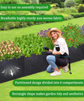 Garden with 12x2x1ft Fabric Raised Garden Bed For Outdoors Nonwoven Planter Box Easy Setup No Tools Needed, showing compartments