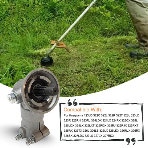 Trimmer Gear Head Gearbox Replacement For Husqvarna 525R Series String Trimmers in use, with additional compatible models listed