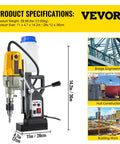 Beefy Magnetic Drill Press 1100W With 1.6 Inch Boring Diameter 580 RPM Max 2697lbf 12000N Tough Metal Drilling Power specs image