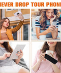 Slick Grip Zinc Alloy Cell Phone Ring Holder With Smooth 360 Rotation Double Fold Finger Kickstand And Rock Solid Desktop Stand Universal Compatibility Silver Edition Drop Guard in use during phone calls and selfies.