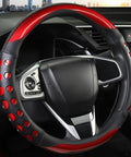Rich Red Nappa Style Leather Steering Wheel Cover With Firm Anti Slip Grip Fits 14.5 To 15 Inch Cars Trucks And Suv Delivers Slick Handling And Fresh Daily Driver Upgrade on a car steering wheel.
