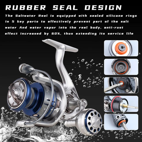 Saltwater Spinning Reel With 13 Plus 1 Ball Bearings Ultra Smooth Action Carbon Drag CNC Aluminum Spool And Handle
