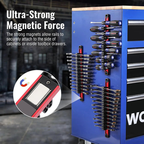 Magnetic Screwdriver And Wrench Organizer With Aluminum Rail, Real Deal Ultra Strong Magnets, Tool Holder for toolbox