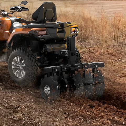 Heavy-Duty 28 Inch Disc Plow Harrow With Universal 2 Inch Receiver Hitch Pull-Behind Plow For Tractor ATV UTV in field use