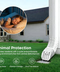 Heavy Duty Gutter Downspout Extension And Type A Diverter Kit Featuring Removable Leaf Guard Plus Splash Shield Outlet Filter With No Sweat Installation And Drainage That Works Like A Charm On 2X3 And 3X4 Downspouts White Two Pack near a house on green grass.