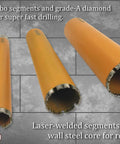 Archer PRO 3-inch diamond turbo core drill bits set of 3, orange tubes with laser-welded segments