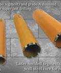 Three Turbo Diamond Core Drill Bits 4-1/2 Inch for Concrete and Masonry, 14 Inch Depth with laser-welded teeth