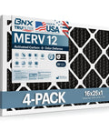 Odor Defense MERV 12 Air Filter 16x25x1 with Activated Carbon 4 Pack for AC and HVAC Systems Made in USA