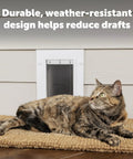 Heavy Duty Wall Entry Dog Door With Telescoping Frame Built Damn Tough Rust Proof Plastic Construction Zero Draft Insulation Slick Slide Flap No Fuss Install For Medium Dogs with cat resting near door.