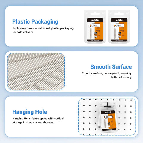 Hella Sturdy Three Eighths Inch 23 Gauge Pin Nails In 304 Stainless Steel Micro Headless Finish Nails For Nail Gun Trim Carpentry And Fine Woodworking Crafts 1500 Piece Pack in plastic packaging with smooth surface