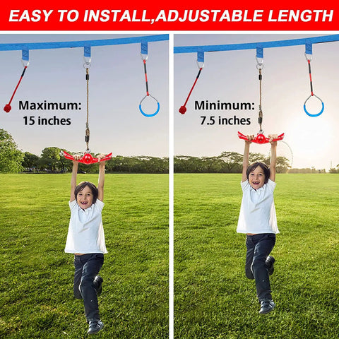 Child using 360 Degree Handle Twist Spin Slackline Attachments For Kids Winged Rotor Ends Easy Spins And Flips Ninja Powers Style Outdoor Playground Toy For Backyard Red