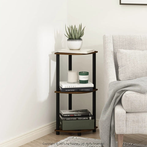 Solid Three Tier Corner Bookshelf For Living Room And Small Apartment Space Saving Setup With Open Display Tiers Sleek Tubular Frame No Sweat Assembly Modern Amber Pine Finish For A Clean Room Glow Up