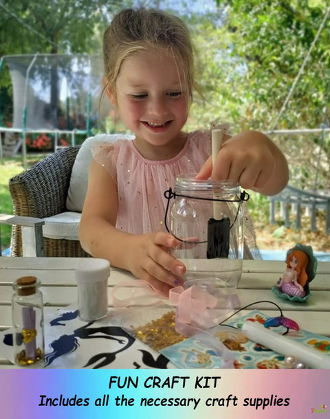 Unicorn And Fairy Lantern Jar Night Light DIY Kit For Kids And Girls Arts And Crafts Gift For Ages 3 To 12 A Totally Fun Unicorn Fairy Craft Kit For Little Girls Birthday Party Or Everyday Creative Play, girl assembling clear plastic jar
