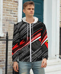 Mens Fire Graphic Zip Up Hoodie Heavy Cotton Fleece Jacket Street Style Drawstring Sweatshirt With Drip Ready Tread Texture For Daily Grind And Laid Back Activities XX Large worn by a model outdoors.