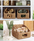 Set Of 2 Scalloped Wicker Storage Baskets With Handles For Food Organization Woven Rattan Water Hyacinth Snack Bins