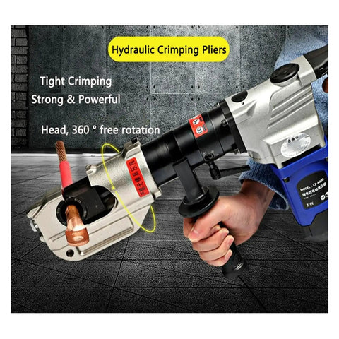 Heavy Duty Plug In Electric Hydraulic Crimping Pliers For Copper And Aluminum Cables. 360° rotating head for versatile use.