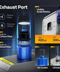VIVOHOME 110V dual-stage vane HVAC vacuum pump with oil bottle; blue body, exploded view