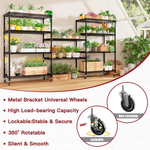 Beefy 5-Tier Wire Shelving With Wheels, 36 Inch Wide 16 Inch Deep 79 Inch Tall Steel Storage Rack, Heavy Duty Alloy Steel Construction, 1250 Lbs Total Capacity, 250 Lbs Per Shelf, Mobile Garage Office Organizer with plants and lockable wheels