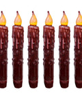 Real Wax Hand Dipped Battery Operated LED Taper Candles Burgundy Six And Three Quarters Inch Flameless Rustic Primitive Decor Six Pack