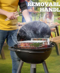 Man grilling with Removable Wooden Handle Grill Basket Set With 304 Stainless Steel Rolling BBQ Tools For Vegetables And Fish