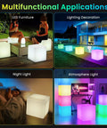 Rechargeable LED Cube Chair Light With Remote, 16 Inch Glow Cube Seat doubles as waterproof cube table for home and party decor