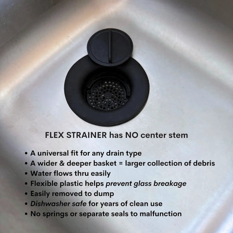 No Center Stem Sink Strainer With Optional Stopper For Three And A Half Inch Drains And Garbage Disposals, Black in sink