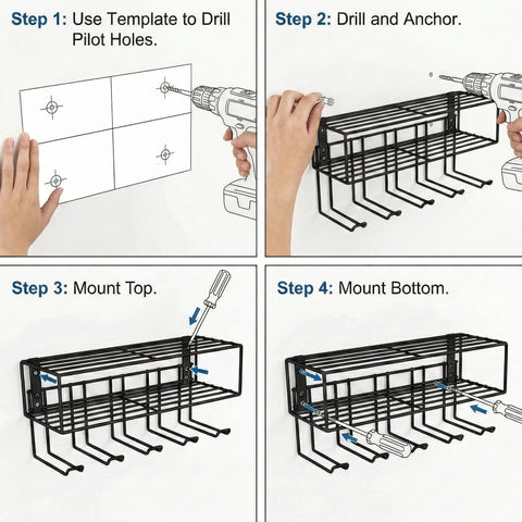 Installation guide for Wall Mount Drill Holder Organizer Rack For Power Tools And Utensils, Heavy Duty Iron Cordless Drill Holder