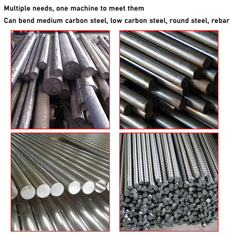 Portable Electric Hydraulic Rebar Bender Cuts Rebar Up To 25 Mm Fast With Adjustable Angles From Zero To Ninety Degrees For Steel Rods showing various steel rods and rebar.