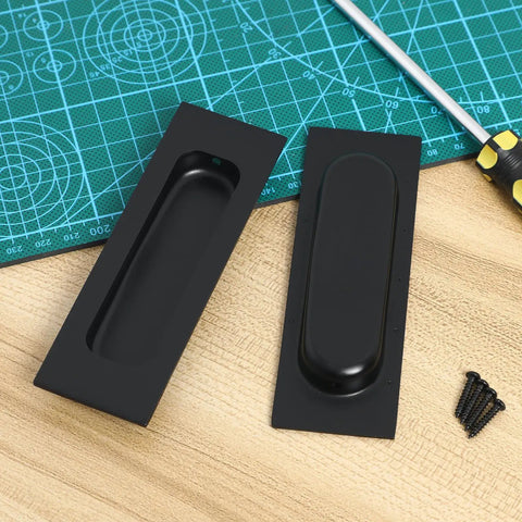 Two Pack Black Recessed Door Pull Handles For Cabinets, Drawers, Sliding Doors, Wardrobes, And Furniture Hardware
